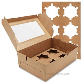 Farielyn-X 30 Packs Kraft Cupcake Boxes Food Grade Kraft Bakery Boxes with Inserts and Display Windows Fits 6 Cupcakes or Muffins