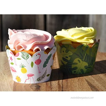 Flamingo Cupcake Wrappers for Kids Birthday Parties Baby Showers Bridal Showers Tropical themed parties and school events. Set of 24 Reversible cute Cup Cake Holder Wraps. Green Yellow Pink