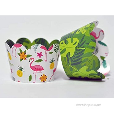 Flamingo Cupcake Wrappers for Kids Birthday Parties Baby Showers Bridal Showers Tropical themed parties and school events. Set of 24 Reversible cute Cup Cake Holder Wraps. Green Yellow Pink