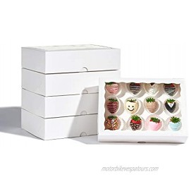 JCXGRVC 24PCS 10 x 7 x 2.5 inches Elegant White Cookie Boxes Strawberry Boxes with Clear Window,Paper Gift Box