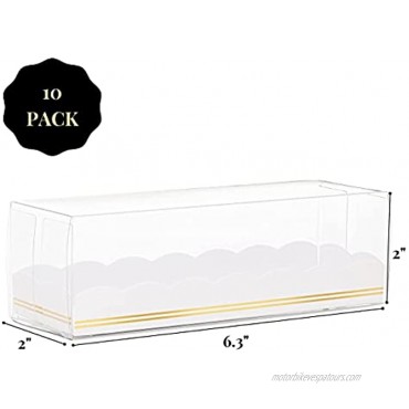 Macaron Box | Pack of 10 Macaron Boxes | Clear Macaron Packaging Containers | Macarons Box With Scalloped & Gold Foil Design | Chocolate Covered Strawberry Boxes | Treat Boxes | MACARONS NOT INCLUDED
