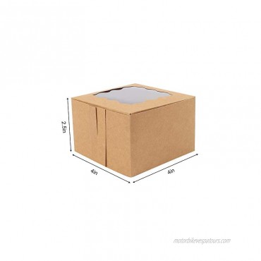 Moretoes 30 Packs 4 Inches Treat Boxes with 66ft Twine 4x4x2.5 Inches Small Brown Bakery Boxes Cupcake Boxes Small Cake Boxes Kraft Cookie Boxes with Window