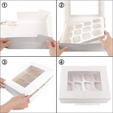 Moretoes Cupcake Boxes 8 Packs White Cupcake Carrier Bakery Boxes with Windows and Inserts to Fit 12 Cupcakes Muffins or Pastries 100 Cupcake Baking Cups and Ribbon
