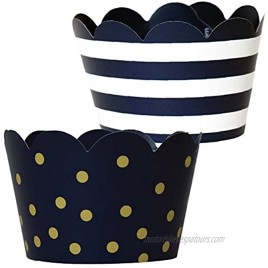Navy Blue Cupcake Decorations 36 Reversible Dark Blue and Gold Cupcake Wrappers | Nautical Baby Shower Military Retirement Police Birthday Party Hanukkah Graduation 2021
