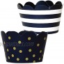 Navy Blue Cupcake Decorations 36 Reversible Dark Blue and Gold Cupcake Wrappers | Nautical Baby Shower Military Retirement Police Birthday Party Hanukkah Graduation 2021
