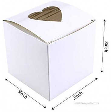 Newbested 50 Pack 3 Mini Individual White Cupcake Box with Heart Shaped Acetate Window,Small Single Favor Bakery Candy Paper Box Container for Mini Cake Cupcake Cookie Dessert Pastry Candy
