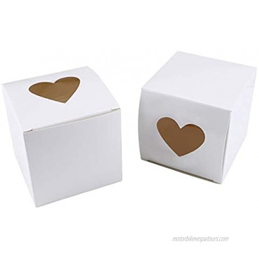 Newbested 50 Pack 3 Mini Individual White Cupcake Box with Heart Shaped Acetate Window,Small Single Favor Bakery Candy Paper Box Container for Mini Cake Cupcake Cookie Dessert Pastry Candy