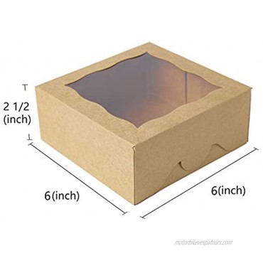ONE MORE 6Brown Bakery Boxes with PVC Window for Pie and Cookies Boxes Small Natural Craft Paper Box 6x6x2.5inch,12 of Pack