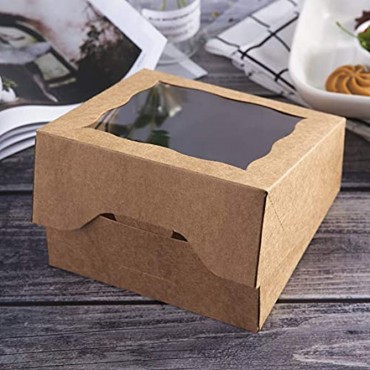 ONE MORE 6Brown Bakery Boxes with PVC Window for Pie and Cookies Boxes Small Natural Craft Paper Box 6x6x2.5inch,12 of Pack