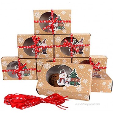 OurWarm 12 Packs Christmas Cookie Boxes with Window Food Grade Kraft Bakery Boxes with Oilpaper and Ribbons Cupcake Boxes for Holiday Gift Giving Christmas Party Favors Fits 12 Cookies or Cakes