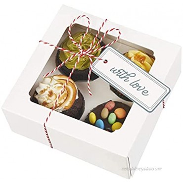 Premium Bakery Box Kit 6x6x2.5 inch 12x Auto Pop-up Bakery Boxes With Window Cupcake Inserts Twine Labels and Stickers! For Treats Cookies Pastries Desserts and Small Pies by The Cookie Crumb