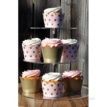Princess Cupcake Wrappers for Girls Birthday Parties Baby Showers Bridal Showers or Regal Weddings. Set of 24 Reversible Millennia Pink and Gold Crown patterned Cup Cake Holder Wraps. Pale Pink