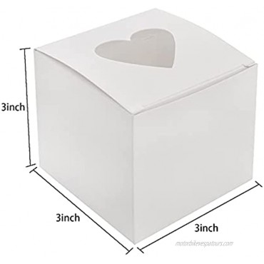 Suwimut 100 Pack Mini Individual Cupcake Boxes with Heart Shaped Window 3 Inch White Small Single Paper Favor Box Container for Bakery Candy Cupcake Cake Cookie Dessert Pastry