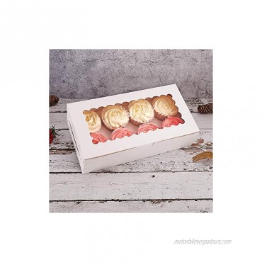 Tcoivs 30-Set Cupcake Boxes with Window Hold 8 Standard Cupcakes 12.3'' x 6.3'' x 2.5'' White Cupcake Containers Bakery Boxes for Cookies Muffins Donuts and Pastries