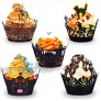 Whaline 100 Pcs Halloween Cupcake Wrappers Artistic Bake Paper Cups Black Laser Cut Cupcake Liners Cake Decoration for Halloween Theme Party