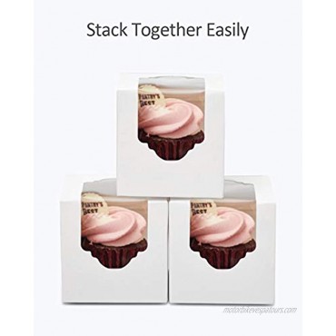 Yotruth 2.5” x 2.5” x 2.5”Mini cupcake boxes single individual White Easy Pop Up 100 Pack with Window and Insert For Party