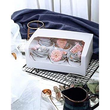 Yotruth 50 Packs Cupcake Boxes For Six Holders,White Cupcakse Carrier 10 x 7 x 3.5 White Auto-Popup Bakery Boxes for Paking