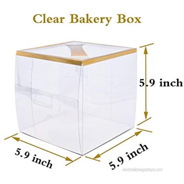 Zealax 10Pcs Clear Plastic Boxes 6 L x 6 W x 6 H Tall Cake Box with Base Board and Handle Gift Box Candy Treat Transparent Packing Box for Wedding Party and Baby Shower