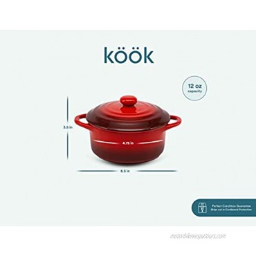 12oz Mini Cocotte by Kook Casserole Dish Ceramic Make Easy to Lift Lid Crimson Red Set of 4,