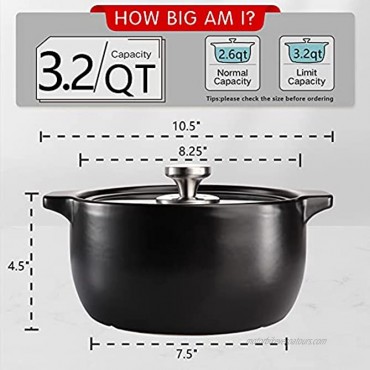 AVLA Ceramic Casserole Pot 3.2 Quart Round Porcelain Cooking Hot Pot with Lid and Handle Non-Stick Ceramic Stockpot for Stew Soup Pots Stew Pan Silver Top