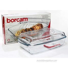 Borcam Rectangular Casserole with lid Heat Resistant Oven Microwave Safe Borosilicate Glass 59010