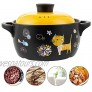 Ceramic Stockpot Cartoon Pattern Ceramic Black Dish Round Stewpot Stovetop Ceramic Stew Pot Hot Pot Clay Pots Soup Pot Stew Pan Casserole Cooking Pot with Yellow Lid 2.6-Quart