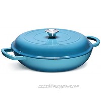 CSK 4 Quart Cast-Iron Braiser with Stainless Steel Knob-Heavy Duty Casserole Skillet with Loop Handle Porcelain Enameled Surface No Seasoning Require Heating Resistant Dishwasher Safe Blue.