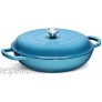 CSK 4 Quart Cast-Iron Braiser with Stainless Steel Knob-Heavy Duty Casserole Skillet with Loop Handle Porcelain Enameled Surface No Seasoning Require Heating Resistant Dishwasher Safe Blue.