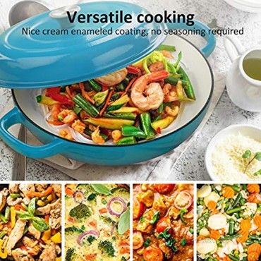 CSK 4 Quart Cast-Iron Round Casserole Cookware with Lid-Heavy Duty Braiser Pan with Porcelain-Enameled Non-Stick Surface Stainless Steel Knob PFOA&APEO Free Cast Iron Casserole Dish Card Blue.