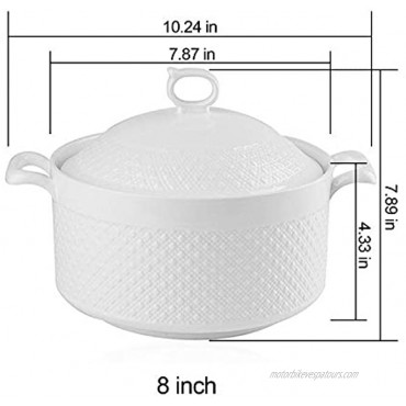Double Handle Lid Pure White Ceramic BAKOUSTAR Tureen Soup BAKOUSTAR Ceramic Round White Dish Casserole Clay Pot Earthen Pot Ceramic Cookware With White Lid Heat-Resistant For Gift Box8In …