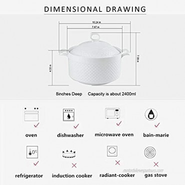 Double Handle Lid Pure White Ceramic BAKOUSTAR Tureen Soup BAKOUSTAR Ceramic Round White Dish Casserole Clay Pot Earthen Pot Ceramic Cookware With White Lid Heat-Resistant For Gift Box8In …