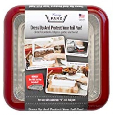 Fancy Panz 8 x 8-Inch Dress Up and Protect Your Foil Pan 100% Made in USA 8 x 8 Foil Pan Included. Hot or Cold Food. Stackable for easy travel. Great for potlucks tailgating & home Red
