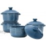 FE Mini Casserole Dish 10oz Round Mini Cocotte with Lid Lace Emboss Ceramic Baking Dish with handle Set of 4 Blue