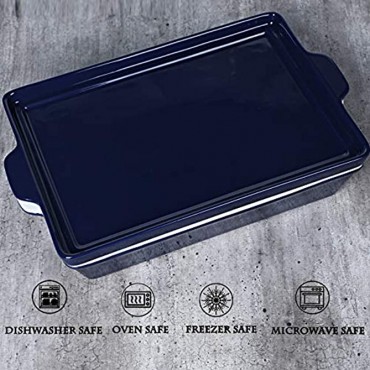 GDCZ Ceramic Casserole Dish with Pan Lid Baking Dish Bakeware Set 16-Inch Navy