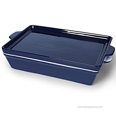 GDCZ Ceramic Casserole Dish with Pan Lid Baking Dish Bakeware Set 16-Inch Navy