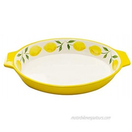 Grace Teaware Hand Painted Glazed Ceramic Stoneware 12-Inch Casserole Baker Dish Yellow Lemons