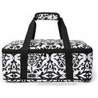 Insulated Casserole Carrier Bag Casserole Dish and Carrier，Warm & Hot and Cold Food Carry Bag Potluck Parties,Picnic,Cookouts,Traveling,BeachBlack White-1