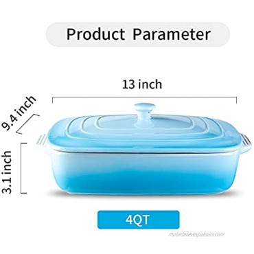 Joyroom Porcelain Covered Rectangular Casserole Dish Baking dish with Lid for Dinner Kitchen 9 x 13 Inches Banded Collection Gradient Pale Blue