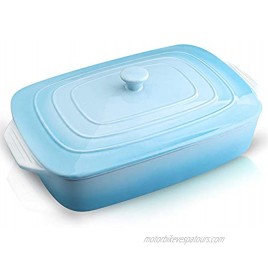Joyroom Porcelain Covered Rectangular Casserole Dish Baking dish with Lid for Dinner Kitchen 9 x 13 Inches Banded Collection Gradient Pale Blue