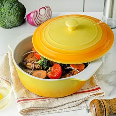 Joyroom Porcelain Covered Round Casserole Dish Lasagna Pan with Lid for Dinner Kitchen 9 inch Round Baking Dishes for Oven with Lids Banded Collection Gradient Yellow