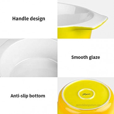 Joyroom Porcelain Covered Round Casserole Dish Lasagna Pan with Lid for Dinner Kitchen 9 inch Round Baking Dishes for Oven with Lids Banded Collection Gradient Yellow