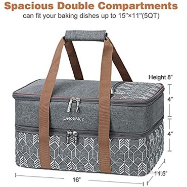 Lekesky Insulated Casserole Carrier for Hot or Cold Food with Heat-resistant Pad Double Decker Insulated Dish Carrier Fits 9 x 13 or 11 x 15 Baking Dish Grey