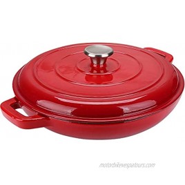 Puricon Enameled Cast Iron Casserole Braiser Pan 3.8 Quart Ceramic Enamel Cookware Skillet with Lid and Dual Handles -Red