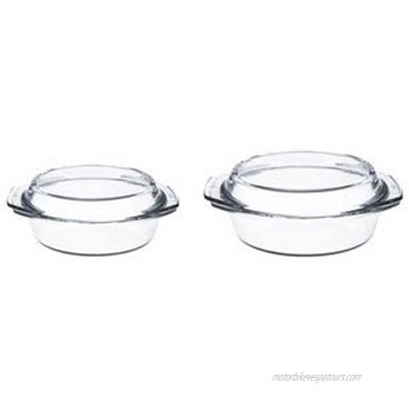 Simax 4 Piece Round Glass Casserole Set| With Lids Borosilicate Glass Made in Europe Set of 2 Clear Glass Baking Dishes 1 Qt and 1.5 Qt
