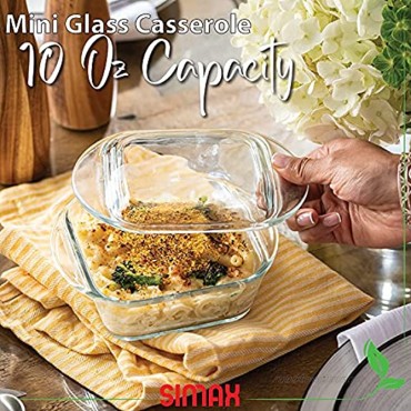 Simax Casserole Dish For Oven: Mini Glass Baking Dish With Lid – Small Personal Sized Bakeware and Cookware Great for Storage – Microwave Oven And Dishwasher Safe Borosilicate Glass Dish – 10 Oz.