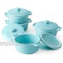 Sweese 510.402 Porcelain Ramekins 7 Ounce Round Mini Casserole Dish with Lid Set of 4 Turquoise