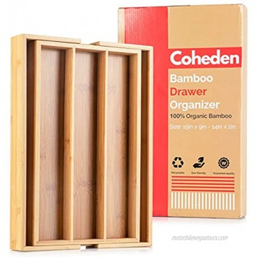 Bamboo Expandable Drawer Organizer by Coheden Premium Cutlery and Utensil Tray Multifunctional Organizer Fits With All Drawer Sizes 100% Pure Bamboo Medium 3-5 Compartments