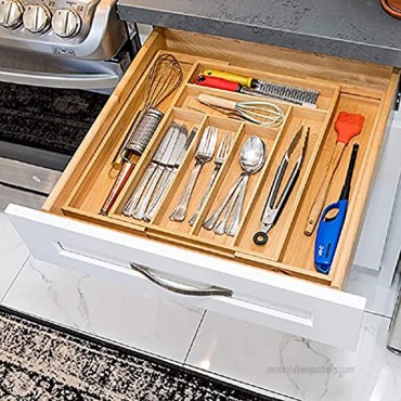 Bamboo Expandable Kitchen Drawer Organizer and Utensil Organizer-Perfect Size Cutlery Tray with Drawer Dividers for Kitchen Utensils and Flatware 6-8 Slots