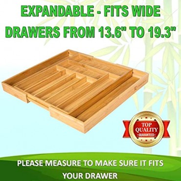 Bamboo Kitchen Drawer Organizer LARGE Expandable Utensil Holder 100% Moso Bamboo Home Organization & Storage for Kitchen Gadgets Silverware Cutlery Accessories Desk Craft Makeup Vanity Organizers