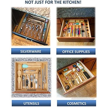 Bamboo Kitchen Drawer Organizer LARGE Expandable Utensil Holder 100% Moso Bamboo Home Organization & Storage for Kitchen Gadgets Silverware Cutlery Accessories Desk Craft Makeup Vanity Organizers